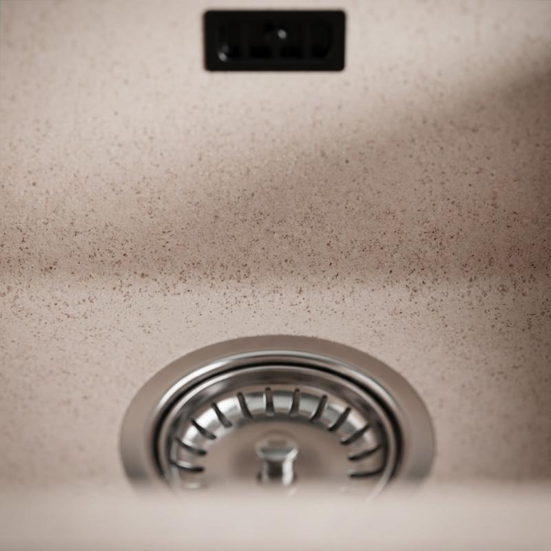 Zand witte spoelbak 40x40cm onderbouw en opbouw met automatische RVS plug 1208971925